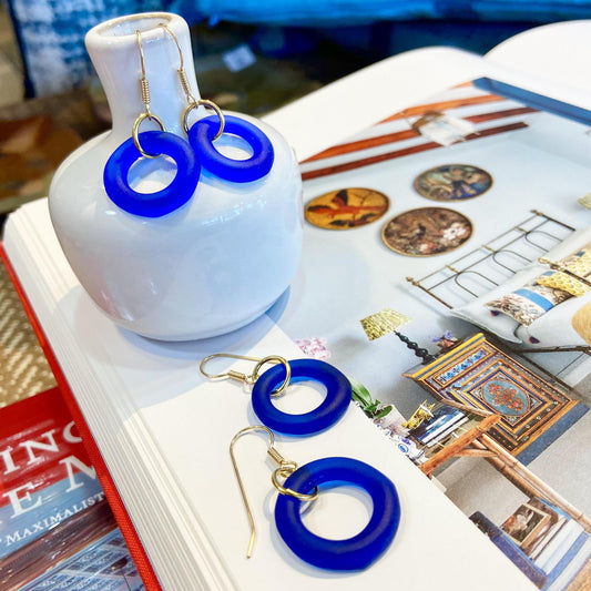 Earrings - Reclaimed Glass - Cobalt