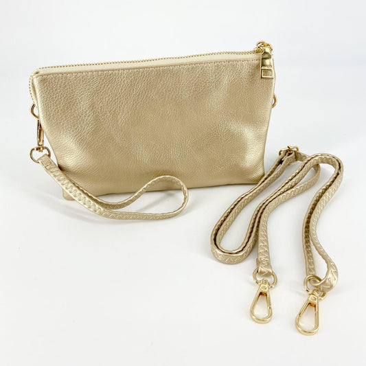 4 in 1 Handbag - Crossbody/Clutch/Wristlet - Light Gold