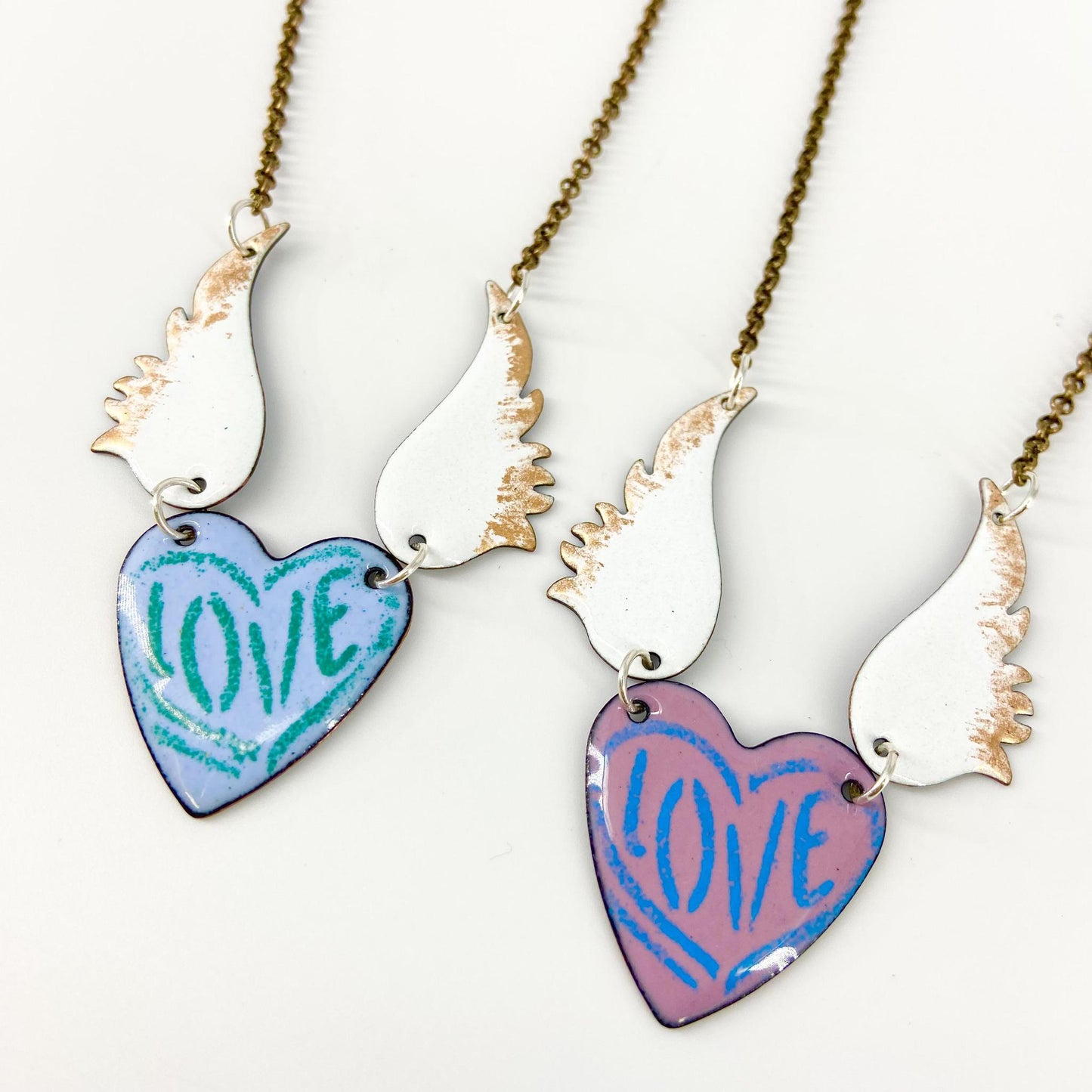 Necklace - Heart with Wings  - Enamel on Copper