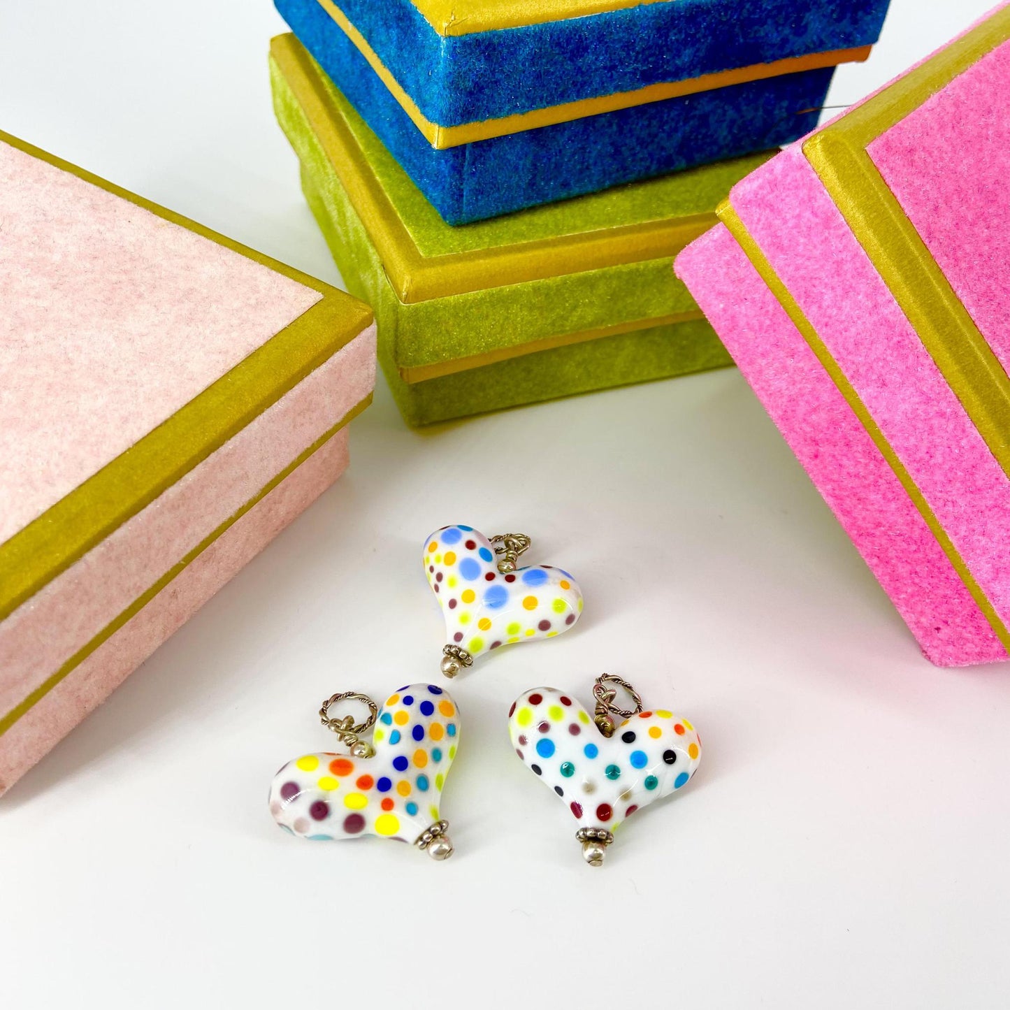 Pendant -  Bright Polka Dots Heart - Glass & Sterling