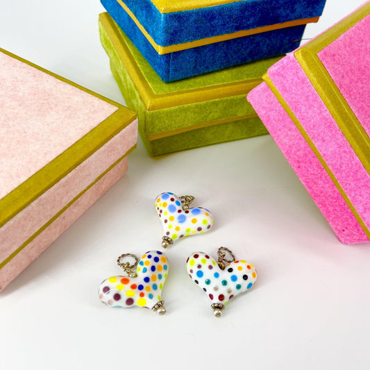 Pendant -  Bright Polka Dots Heart - Glass & Sterling