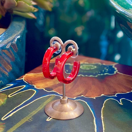 Earrings - Small Hoop - Red - Resin