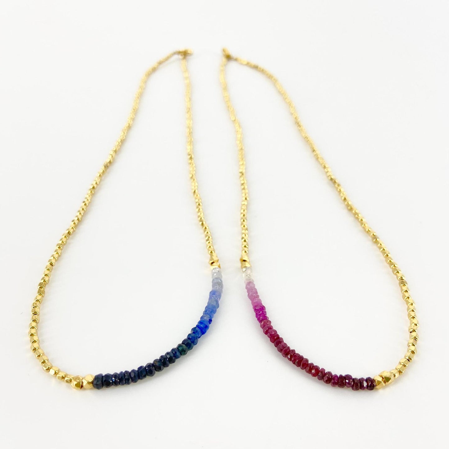 Necklace - Mini Bead - Ruby Fade - 18kt Gold Vermeil