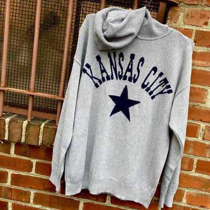 Oversized Hooded Sweater - KANSAS CITY - Unisex - Navy on Grey