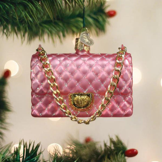 Ornament - Blown Glass - Quilted Purse