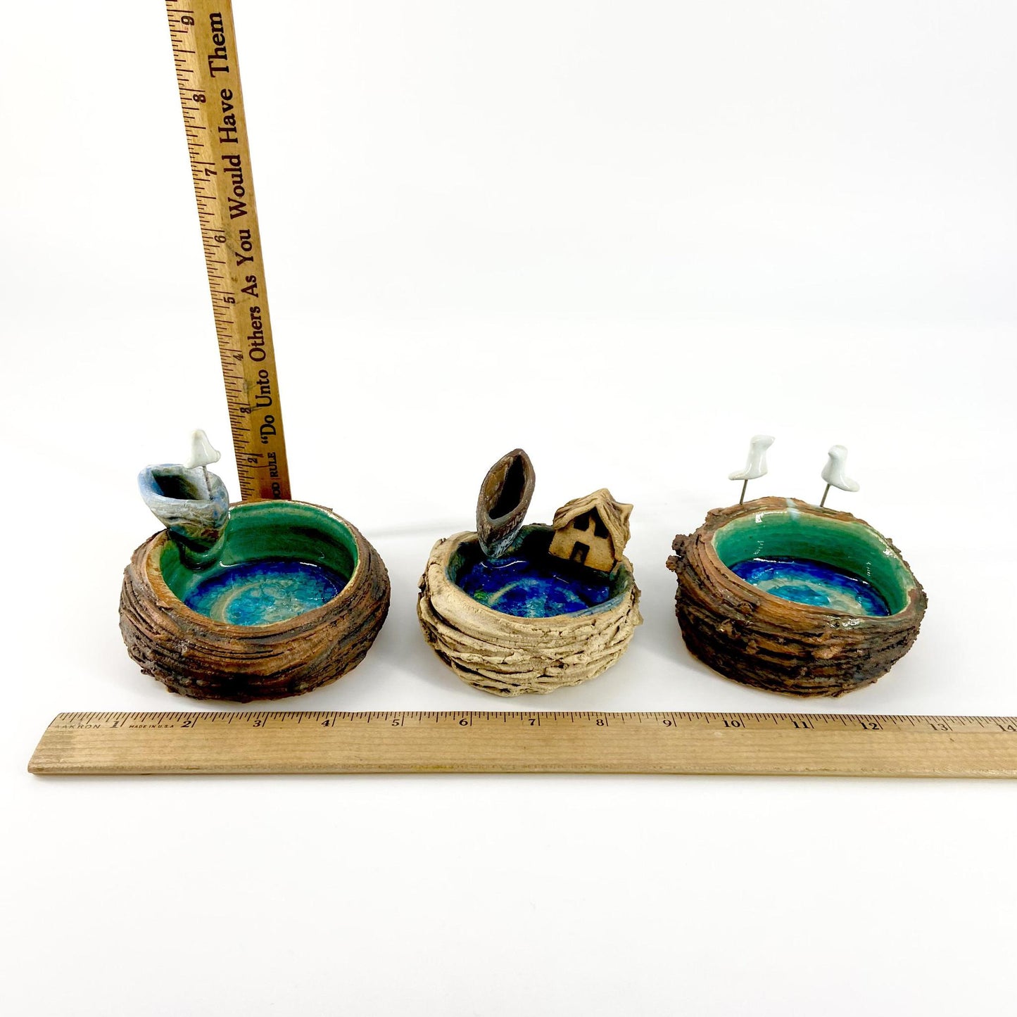 Sculpture - Small Pond, Bird On Boat- Ceramic