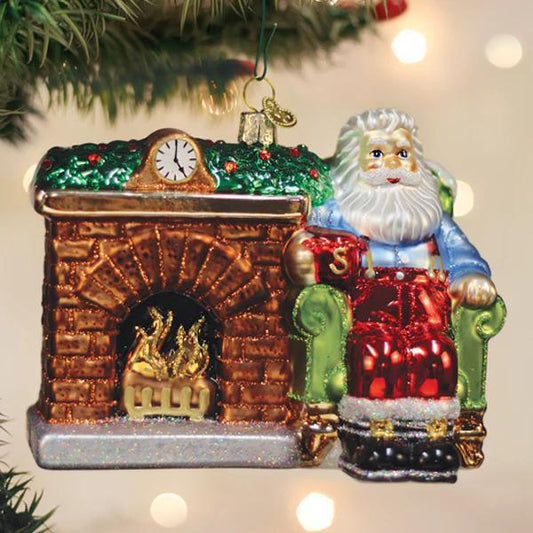 Ornament - Blown Glass - Santa at the Hearth