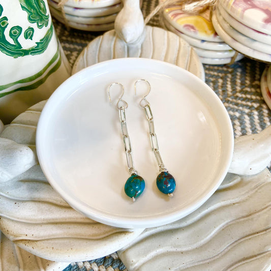 Earrings - Chain with Turquoise Beads - Sterling Originals
