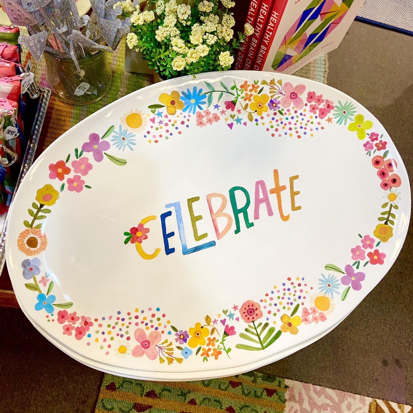 Platter - "Celebrate" - Faux Ceramic - 18" Oval