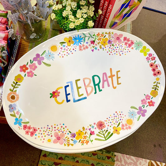 Platter - "Celebrate" - Faux Ceramic - 18" Oval