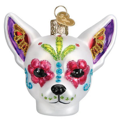 Ornament - Blown Glass - Dia de Los Muertos Dog