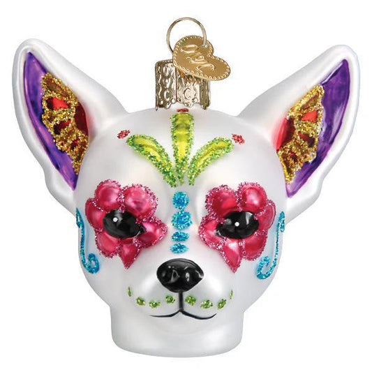 Ornament - Blown Glass - Dia de Los Muertos Dog