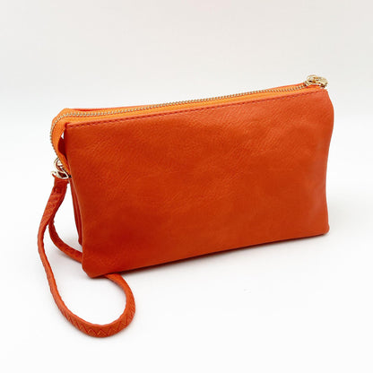 4 in 1 Handbag - Crossbody/Clutch/Wristlet - Orange