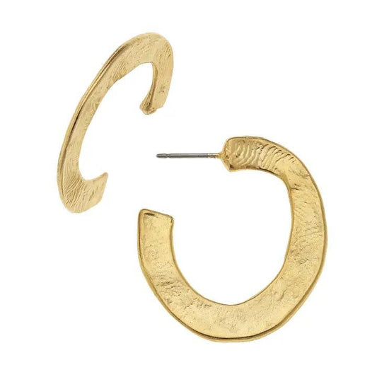 Earrings - Flat "C" Hoops - 24kt Gold Plated