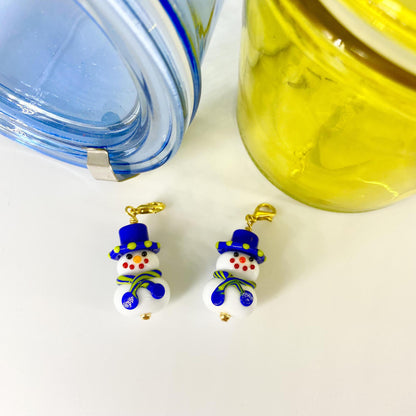 Pendant - Snowperson with Blue Hat - Handmade Glass