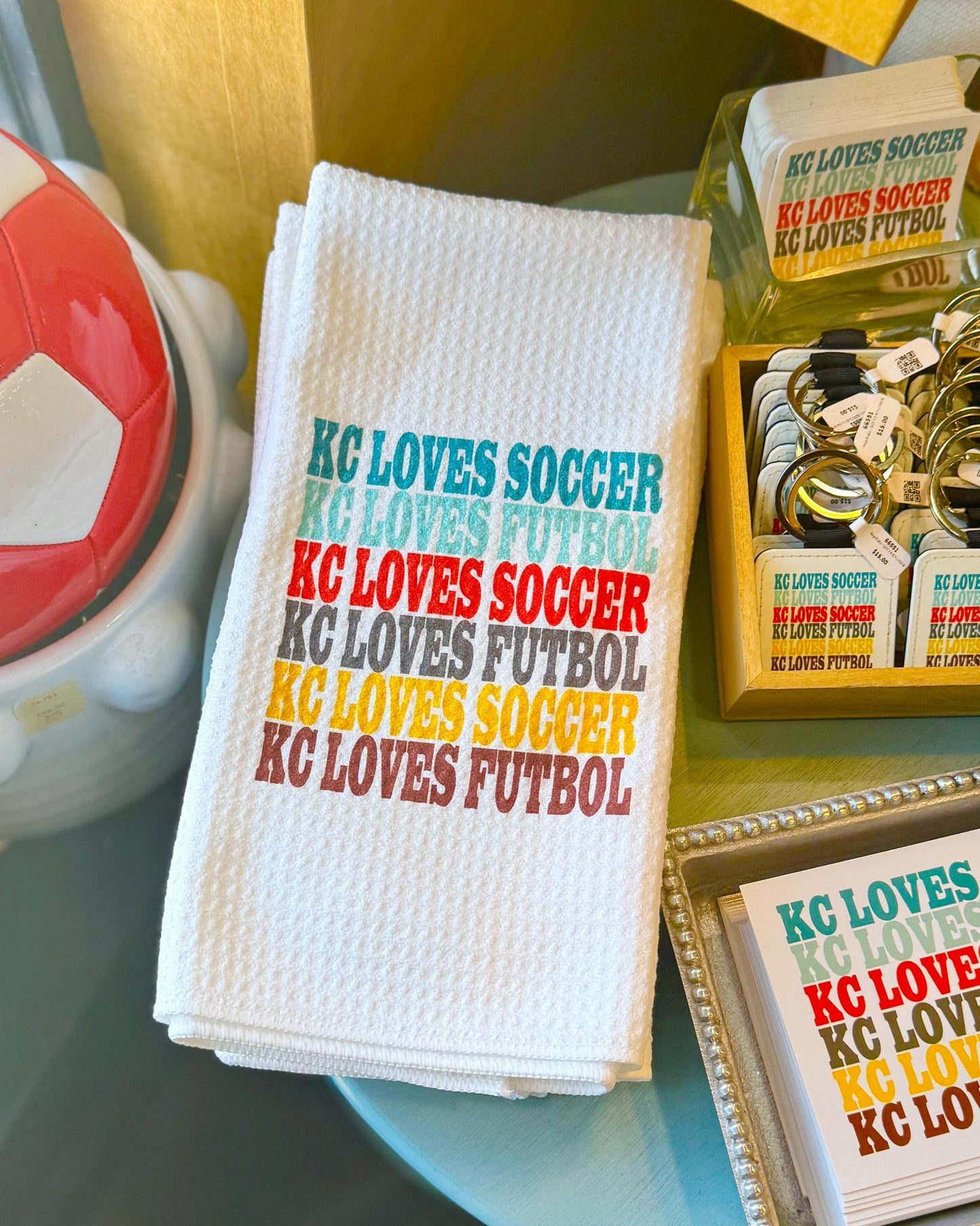 Tea Towel - KC LOVES SOCCER/KC LOVES FUTBOL - Waffle Weave Cotton