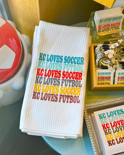 Tea Towel - KC LOVES SOCCER/KC LOVES FUTBOL - Waffle Weave Cotton