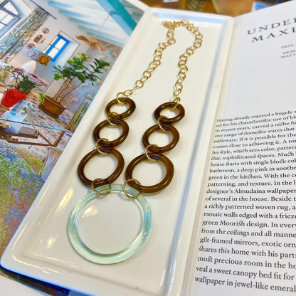 Necklace - Seven Rings - Reclaimed Glass - Antique Clear & Amber
