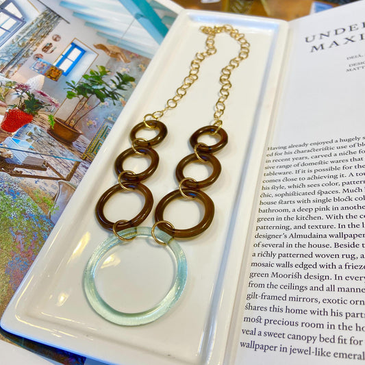 Necklace - Seven Rings - Reclaimed Glass - Antique Clear & Amber