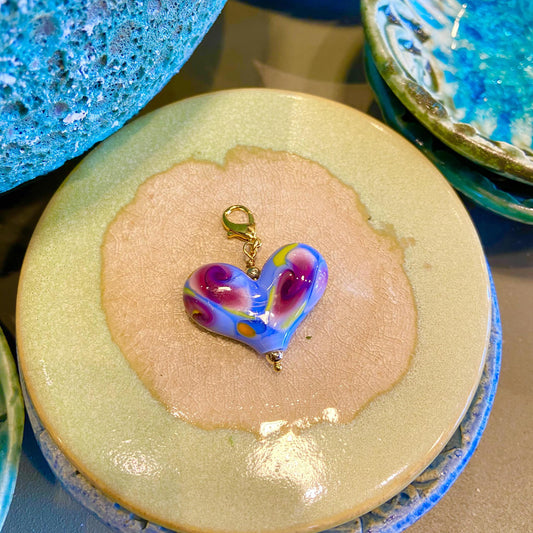 Pendant - "Monet" Floral Heart in Pinks - Glass & Gold Fill