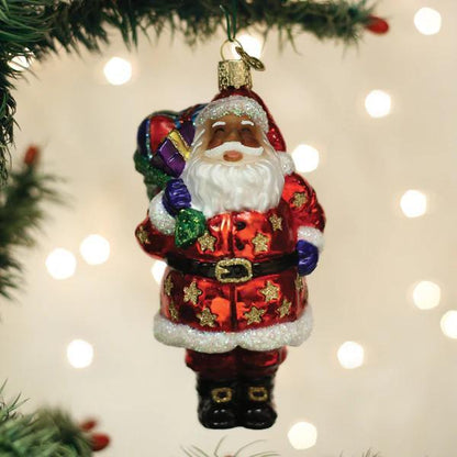 Ornament - Blown Glass - Jolly African American Santa