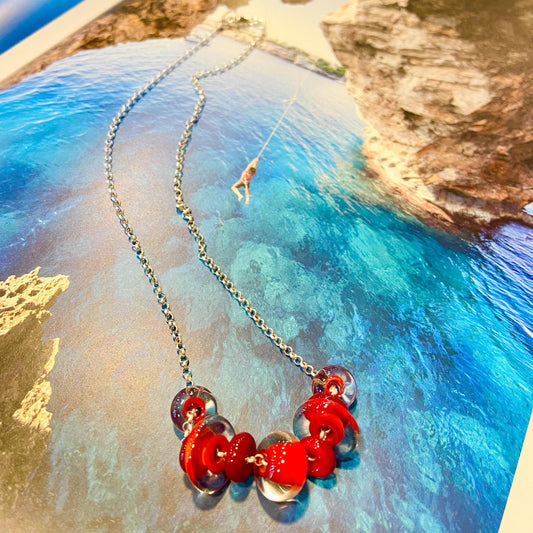 Necklace - Glass "Lifesaver" Beads - Bright Red
