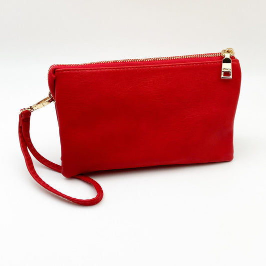 4 in 1 Handbag - Crossbody/Clutch/Wristlet - Red