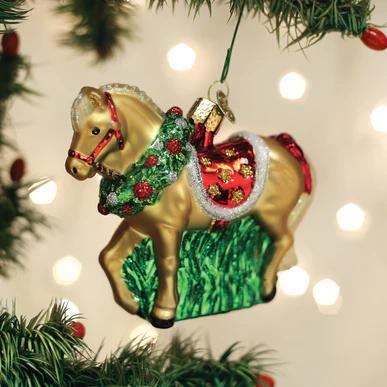 Ornament - Blown Glass - Horse with Wreath