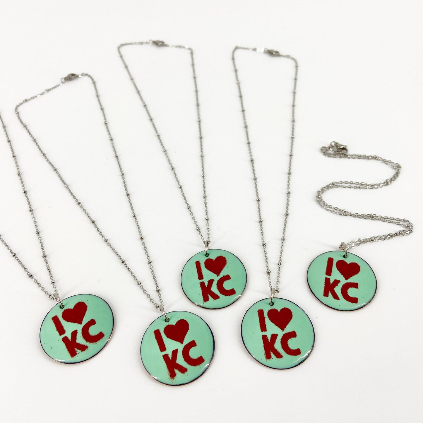 Necklace - I Heart KC - Enamel on Copper - Red/Turquoise