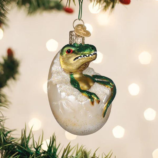 Ornament - Blown Glass - Baby Dino in Egg