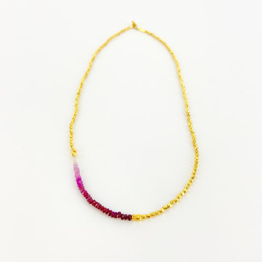 Necklace - Mini Bead - Ruby Fade - 18kt Gold Vermeil