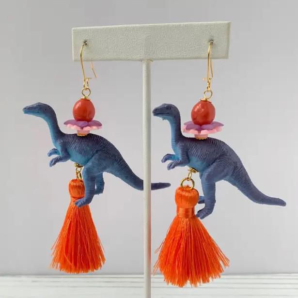 Earring - Gallimimus Dinosaur with Tassels