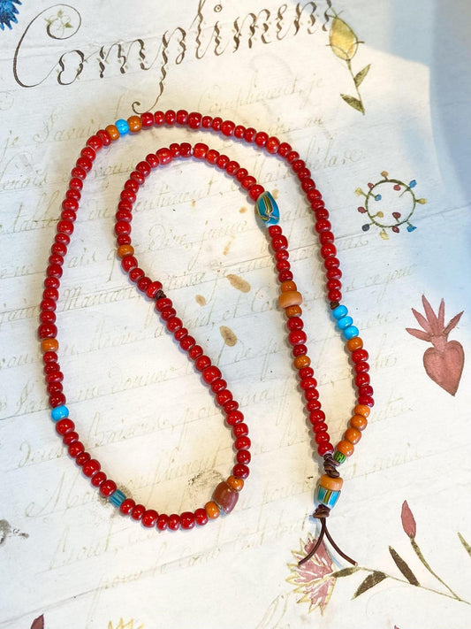 Necklace - African Trade Beads on Leather