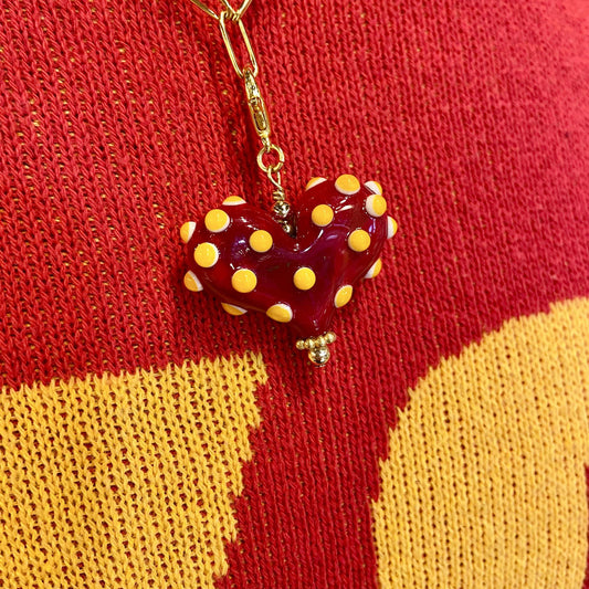 Pendant -  Chiefs Bumpy Heart - Glass & Gold Fill