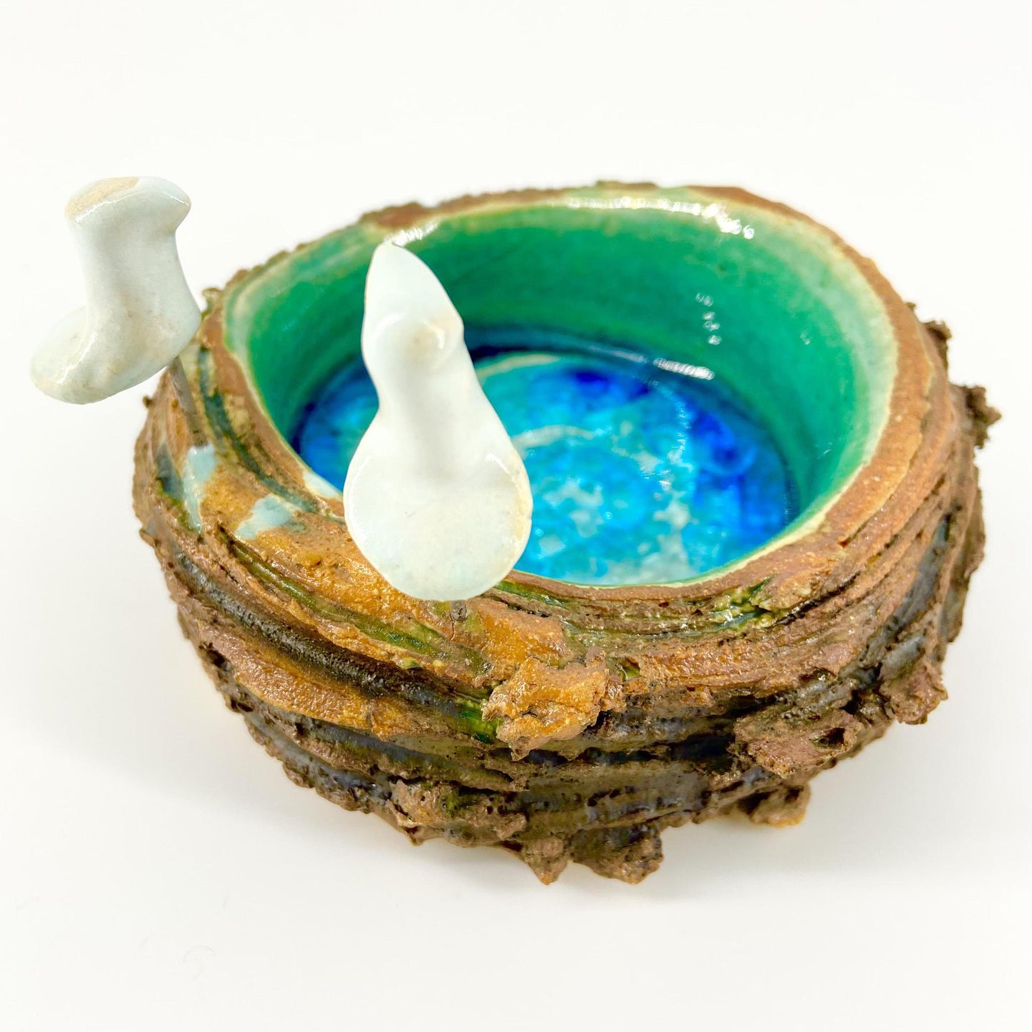 Sculpture - Small Pond, Two Birds - Ceramic
