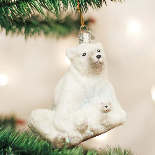 Ornament - Blown Glass - Polar Bear with Cub