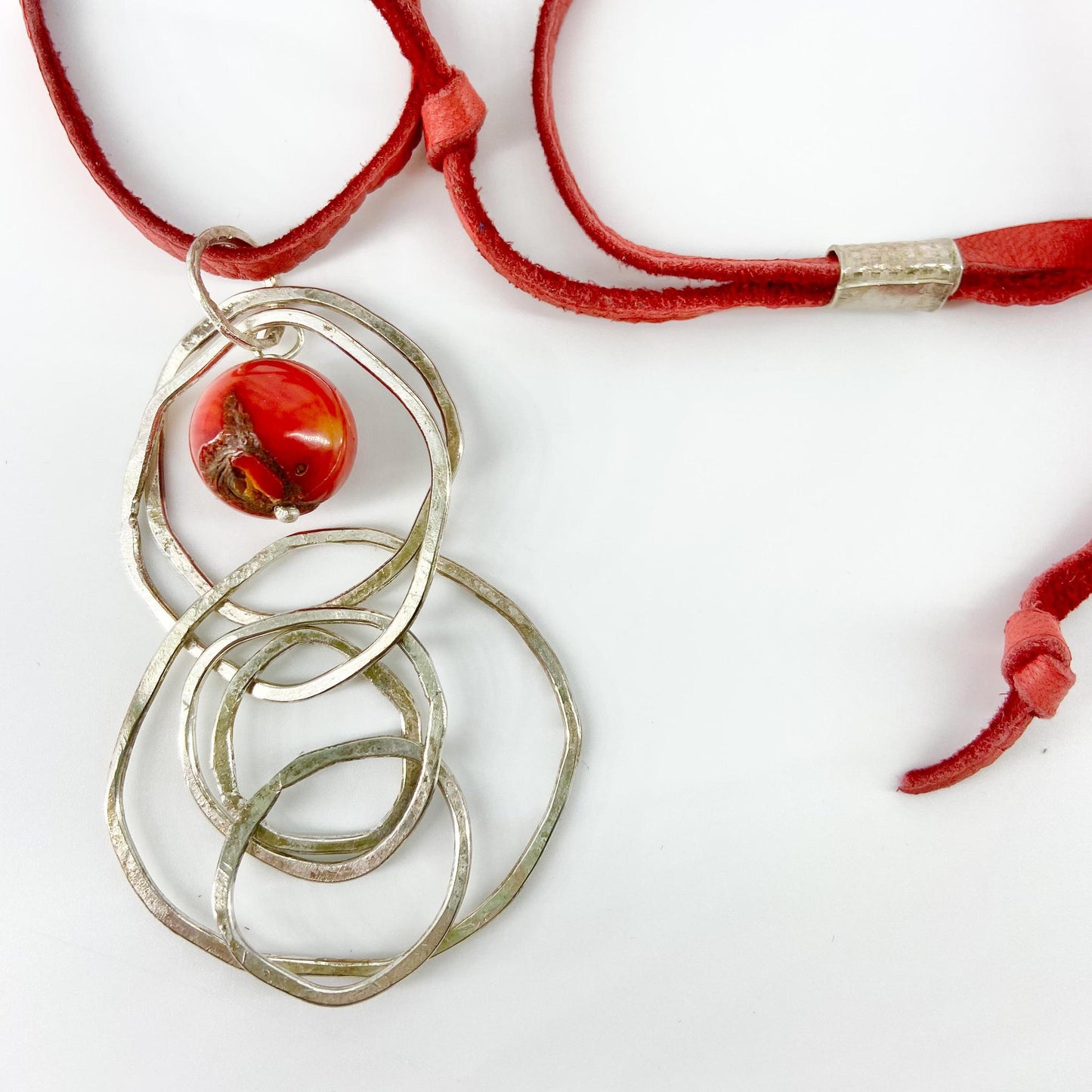 Necklace - Sterling/Leather/Dyed Coral