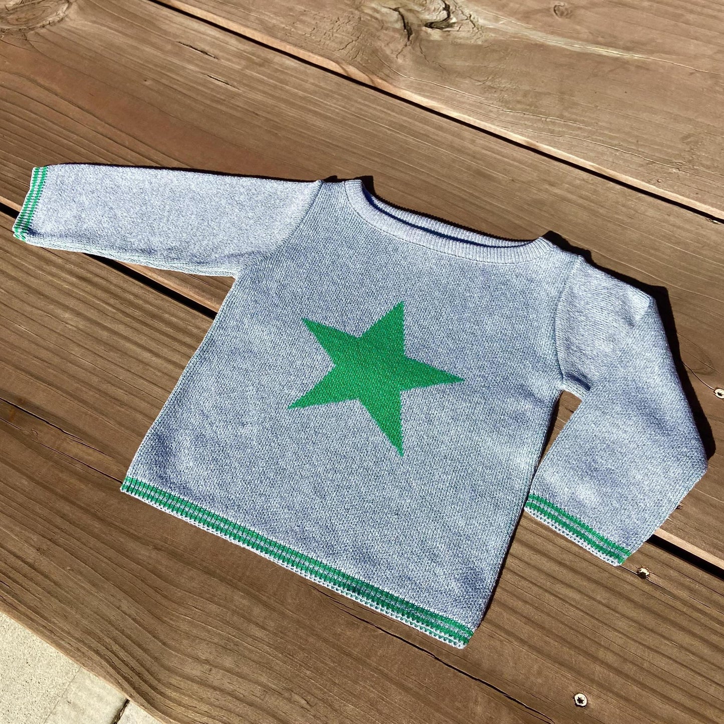 Baby Sweater - Grey with Green Stripes & Green Star - 18 Month