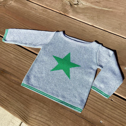 Baby Sweater - Grey with Green Stripes & Green Star - 18 Month
