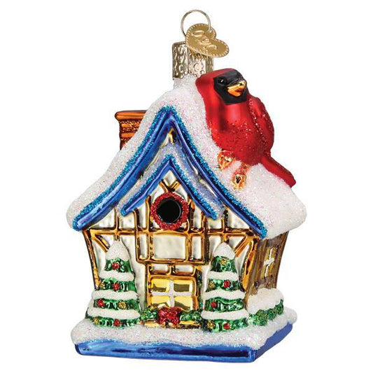 Ornament - Blown Glass - Cardinal Birdhouse