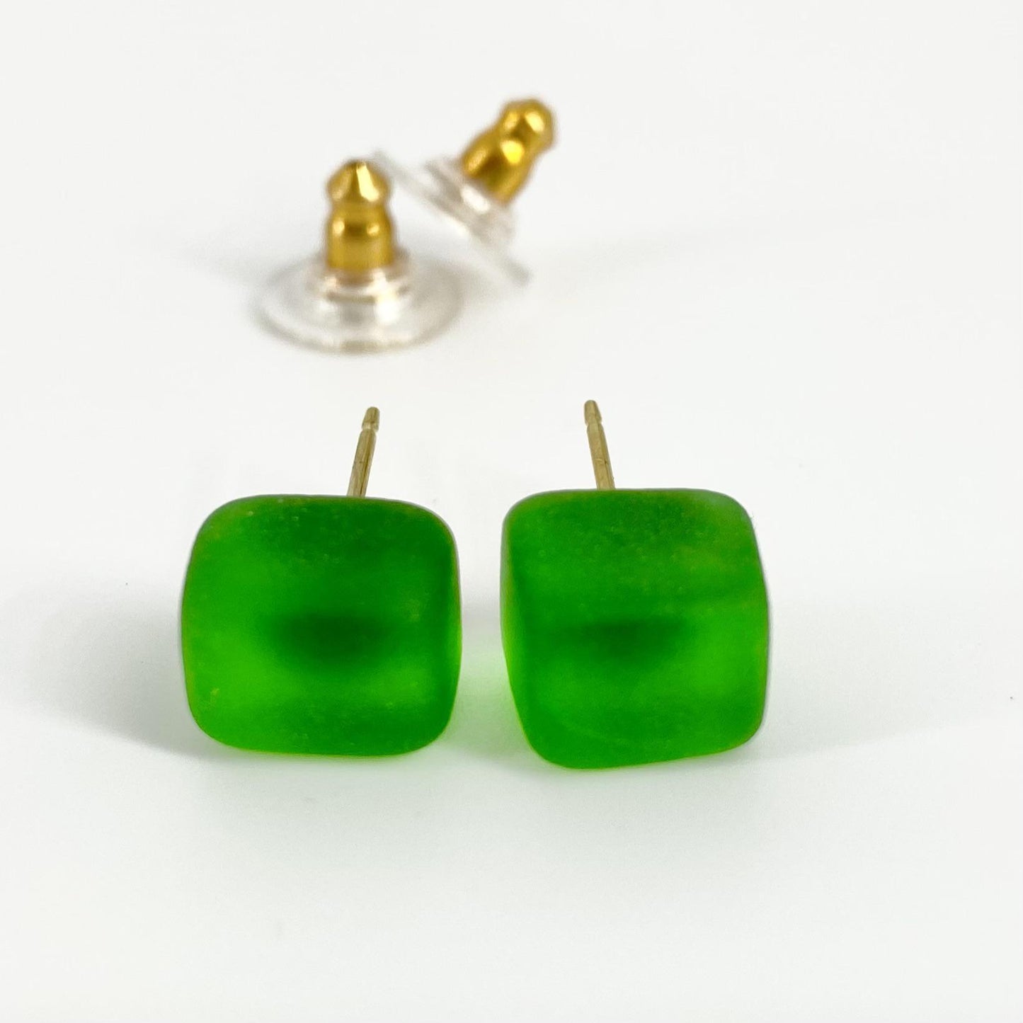 Post Earrings - Goldfill & Reclaimed Glass - Pine