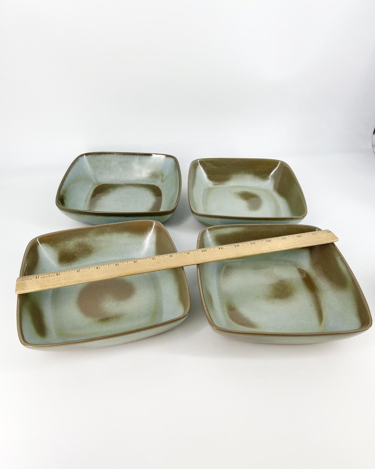 Frankoma Pottery pieces. Part of a vintage collection of 119 pieces. Collectible vintage set of Frankoma Plainsman Woodland Moss tableware.