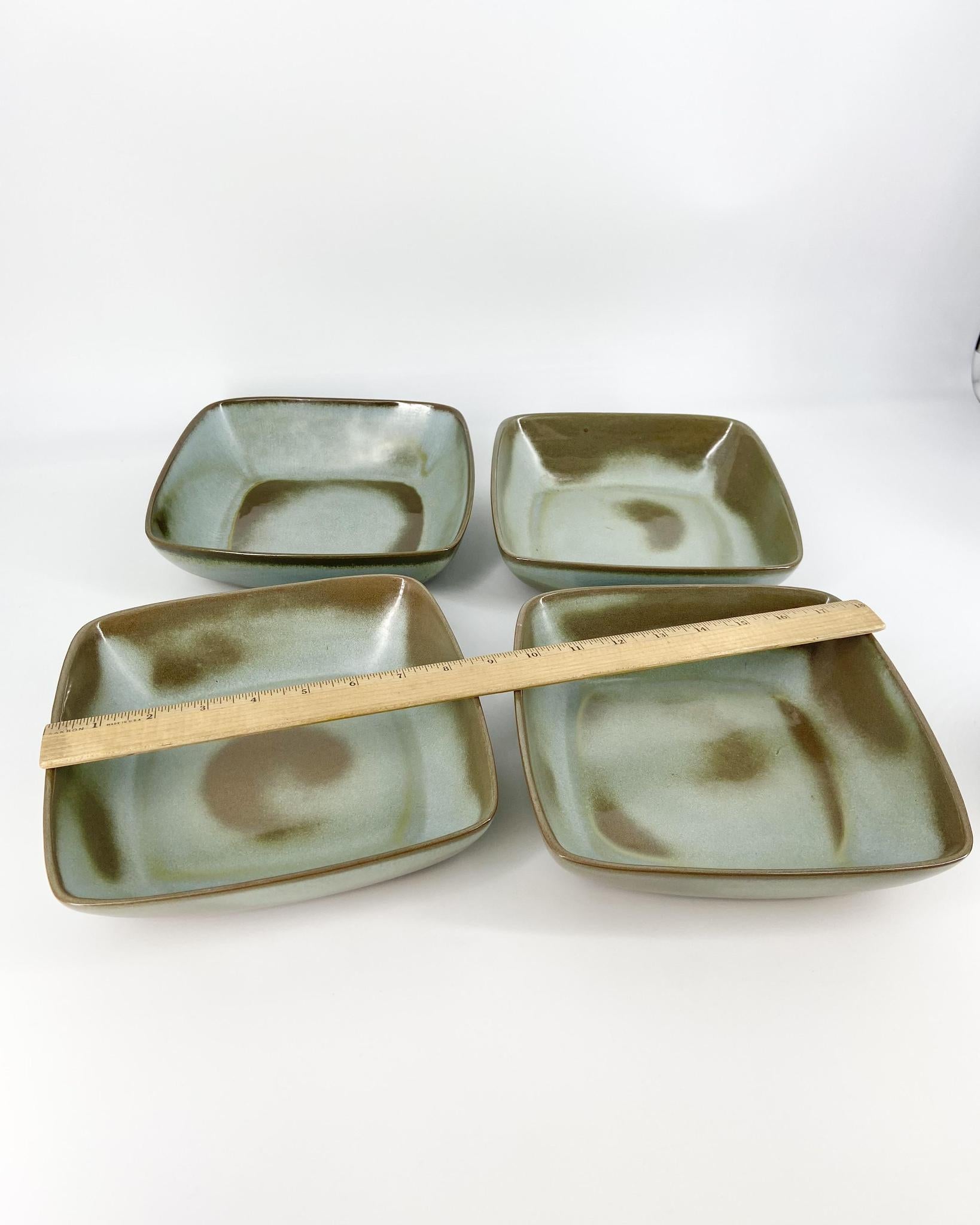 Frankoma Pottery pieces. Part of a vintage collection of 119 pieces. Collectible vintage set of Frankoma Plainsman Woodland Moss tableware.
