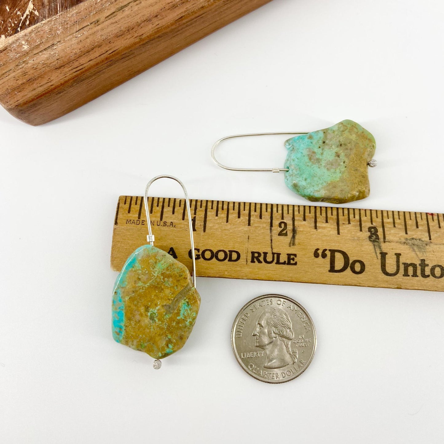 Earrings - Turquoise Slices & Sterling Wires