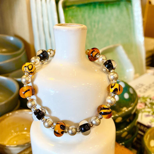 Bracelet - Glass Pearl & Sterling - Animal Print