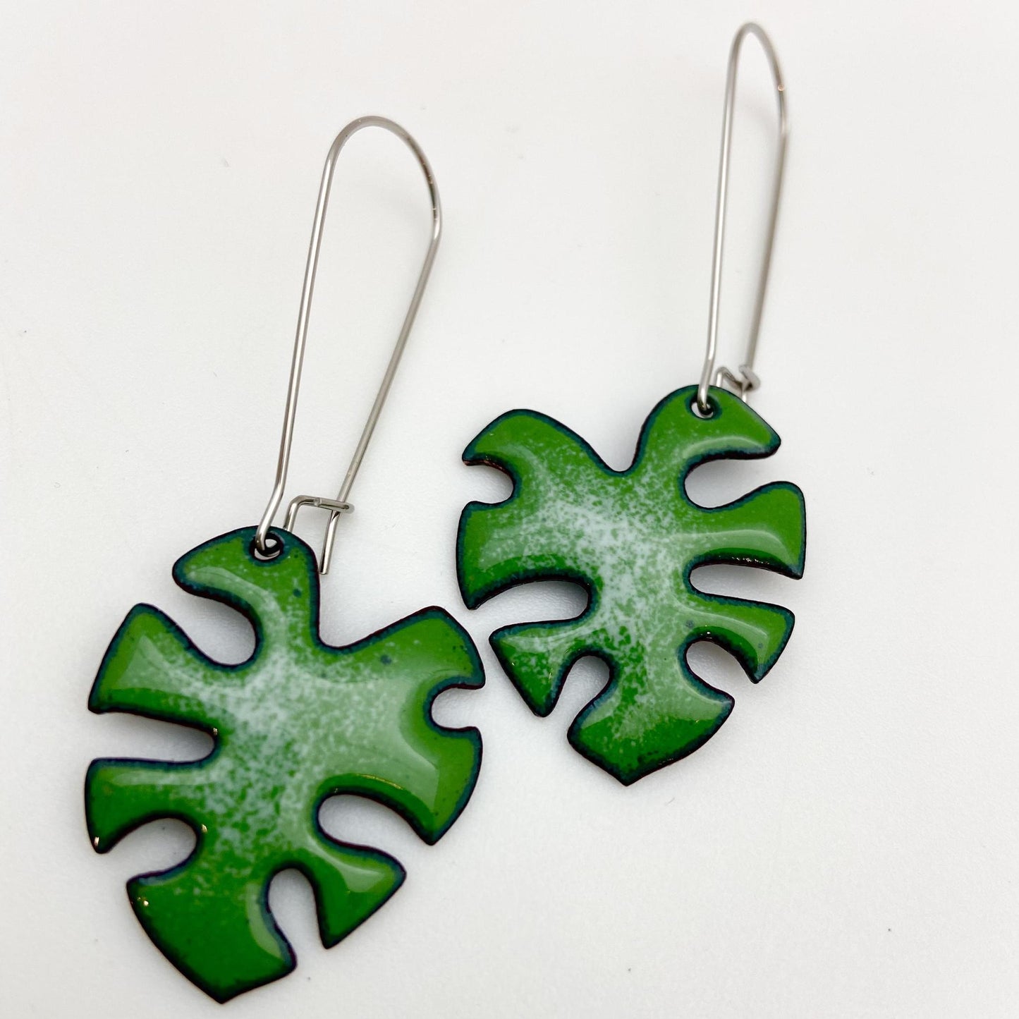 Earrings - Elephant Ear Fern - Enamel on Copper