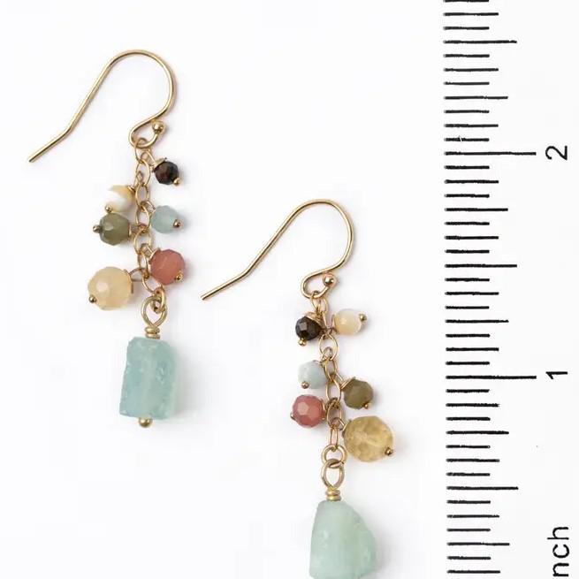 Earrings - Cat's Eye/Mother of Pearl/Aquamarine - 14kt Gold on Silver