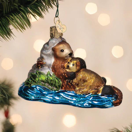 Ornament - Blown Glass - Otter with Pup
