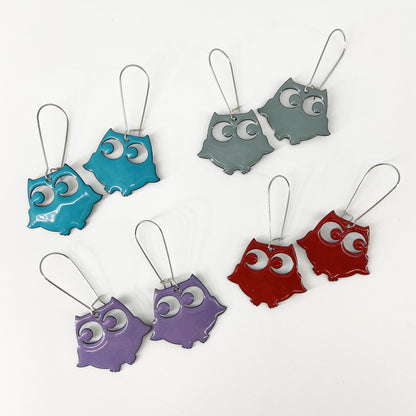 Earrings  - Hootin' Owls - Enamel