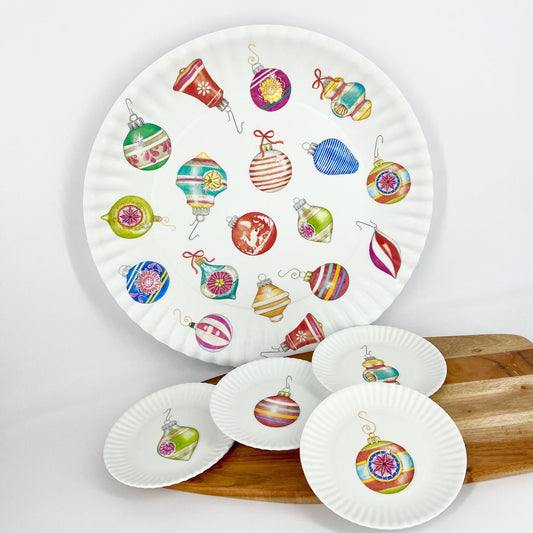 Platter - "Paper Plate" Melamine - Scattered Ornaments